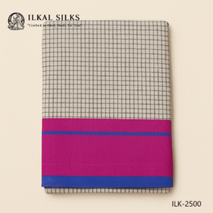 Patteda Anchu white Pure Cotton with Blue-pink border Checkered Pattern-ILK2500