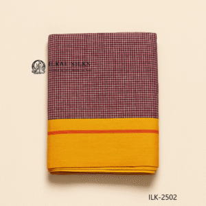 Patteda Anchu With Red-Yellow border Checkered cotton by cotton handloom  Pattern-ILK2502