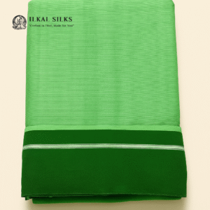 Patteda Anchu Light green  plane saree - Dark green border  handloom  pattern-ILK2509