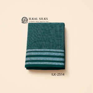 Patteda Anchu Gadi Dhadi green saree -White Checkered Handloom Pattern-ILK2514